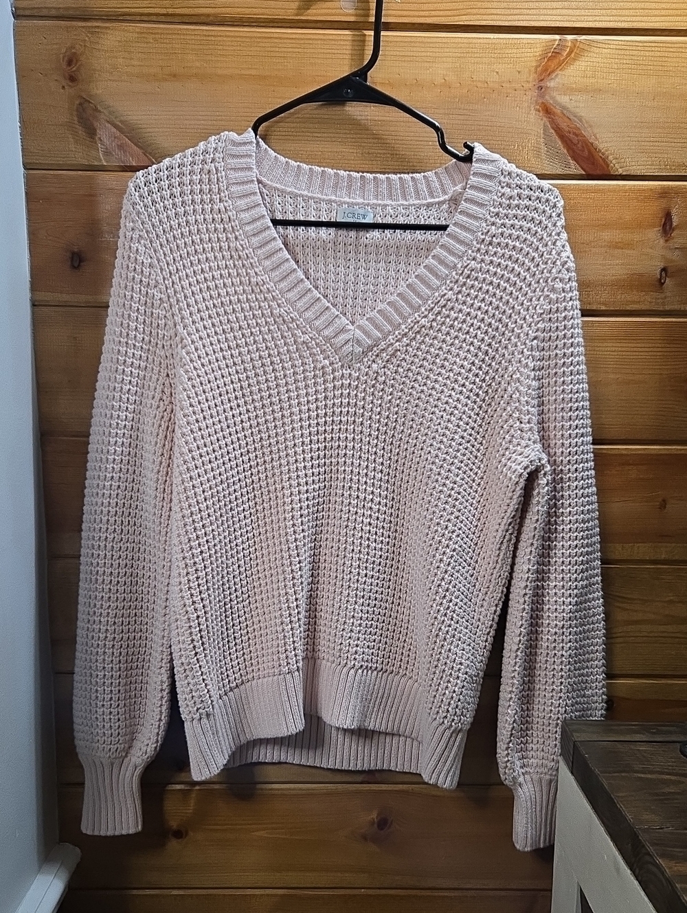 J. Crew Women's V-Neck Chunky Knit Sweater - Blush Large 0803